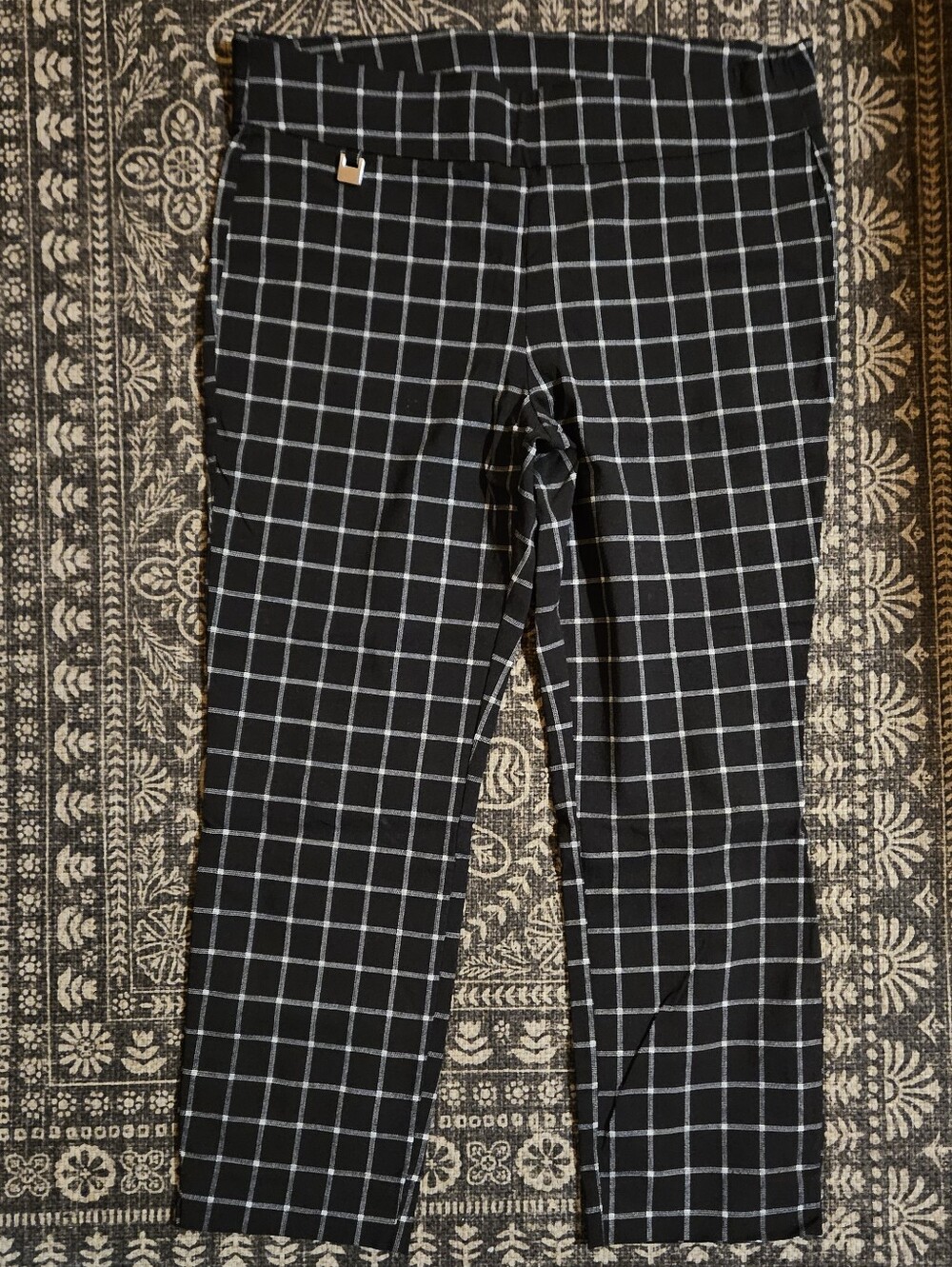 Preswick And Moore Black Windowpane Straight Leg Ankle Pants Large Petite